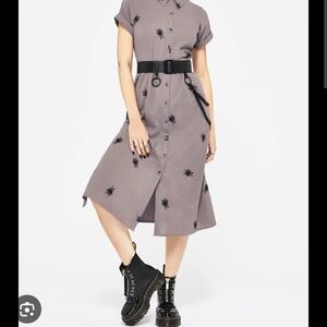 Disturbia Button-Front Midi Dress in Dusty Mauve with Black Embroidery